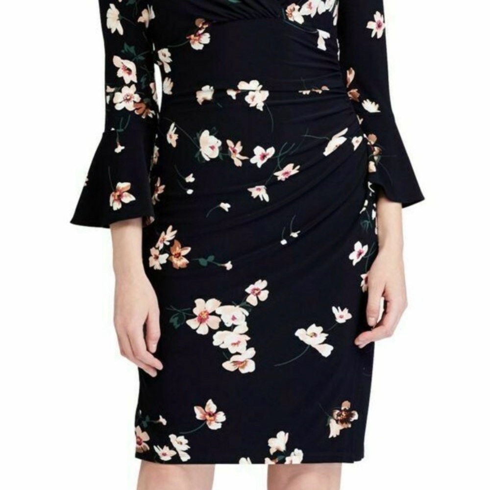 Ralph Lauren Floral Stretch Dress with Bell Sleeves | Lighthouse Navy | Size 12 - Picture 2 of 7